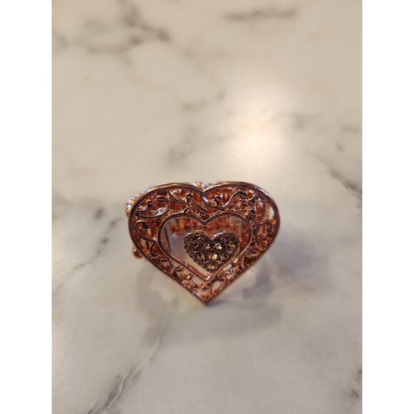 Paparazzi Find It In Your Heart Rose Gold Filigree Heart Ring Adjustable Band - Picture 3 of 4